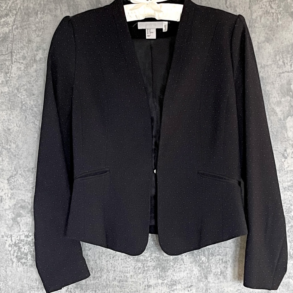 Navy (à pois) Cropped Tuxedo Jacket  w.Micro-Puff-Sleeves